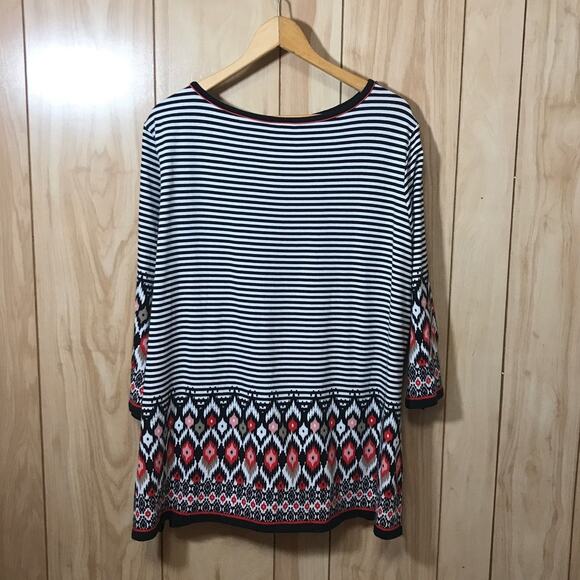 Ruby Rd. Striped Round Neck 3/4 Sleeve Top 2XL - Picture 2 of 5